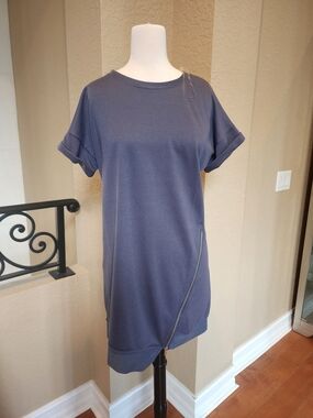 FAVLUX Slate Blue Mini Dress with Side Zip